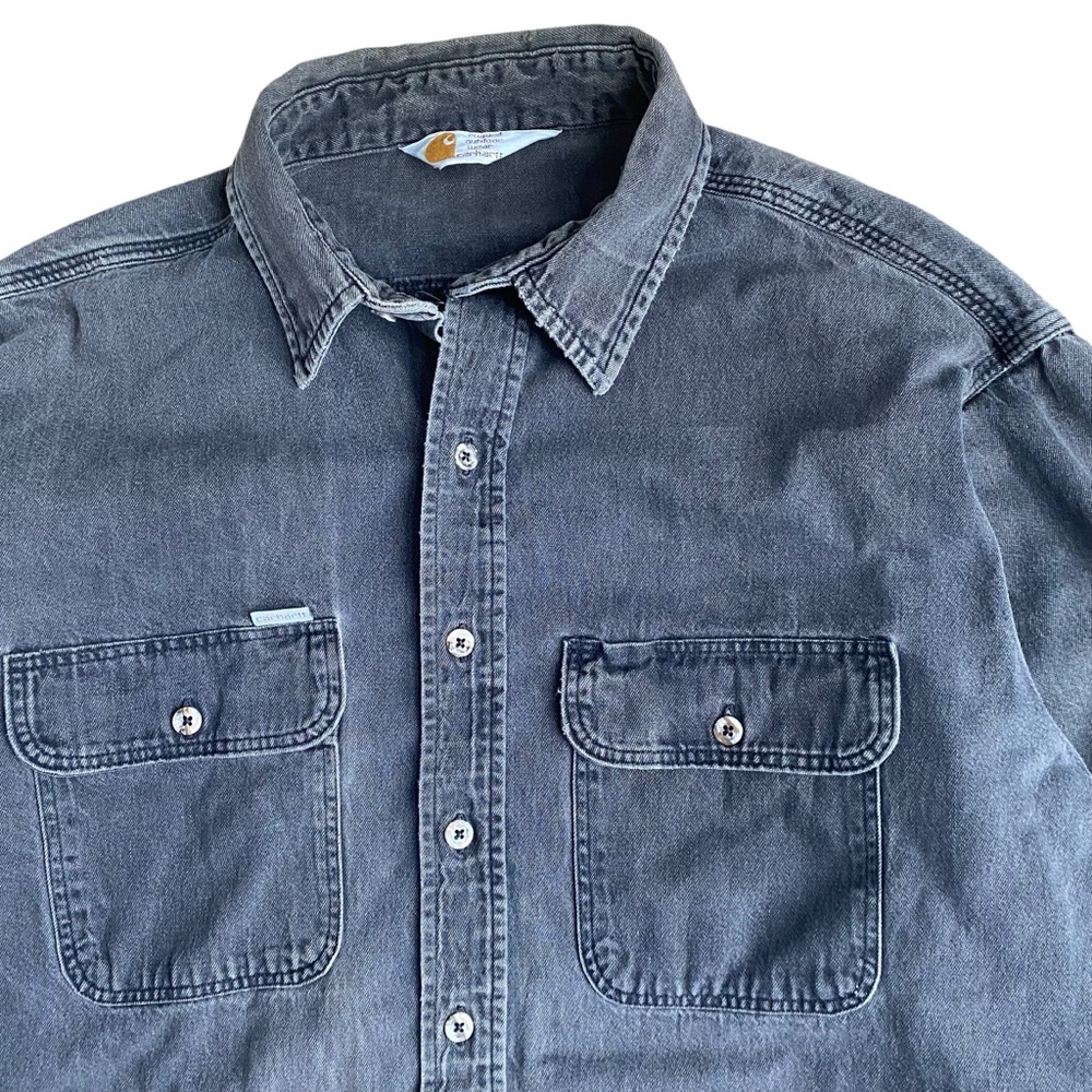 Carhartt Vintage Work Shirt XL Charcoal Gray Rugged Outdoor Wear 90s Button Up